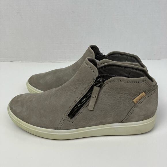 ECCO Soft 7 Nubuck Zip Bootie Ankle Sneakers Soft Leather Comfort Shoes Grey - Picture 1 of 16